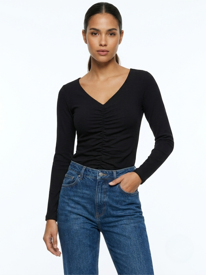 POLO MANGA LARGA CON CUELLO V FANI NEGRO