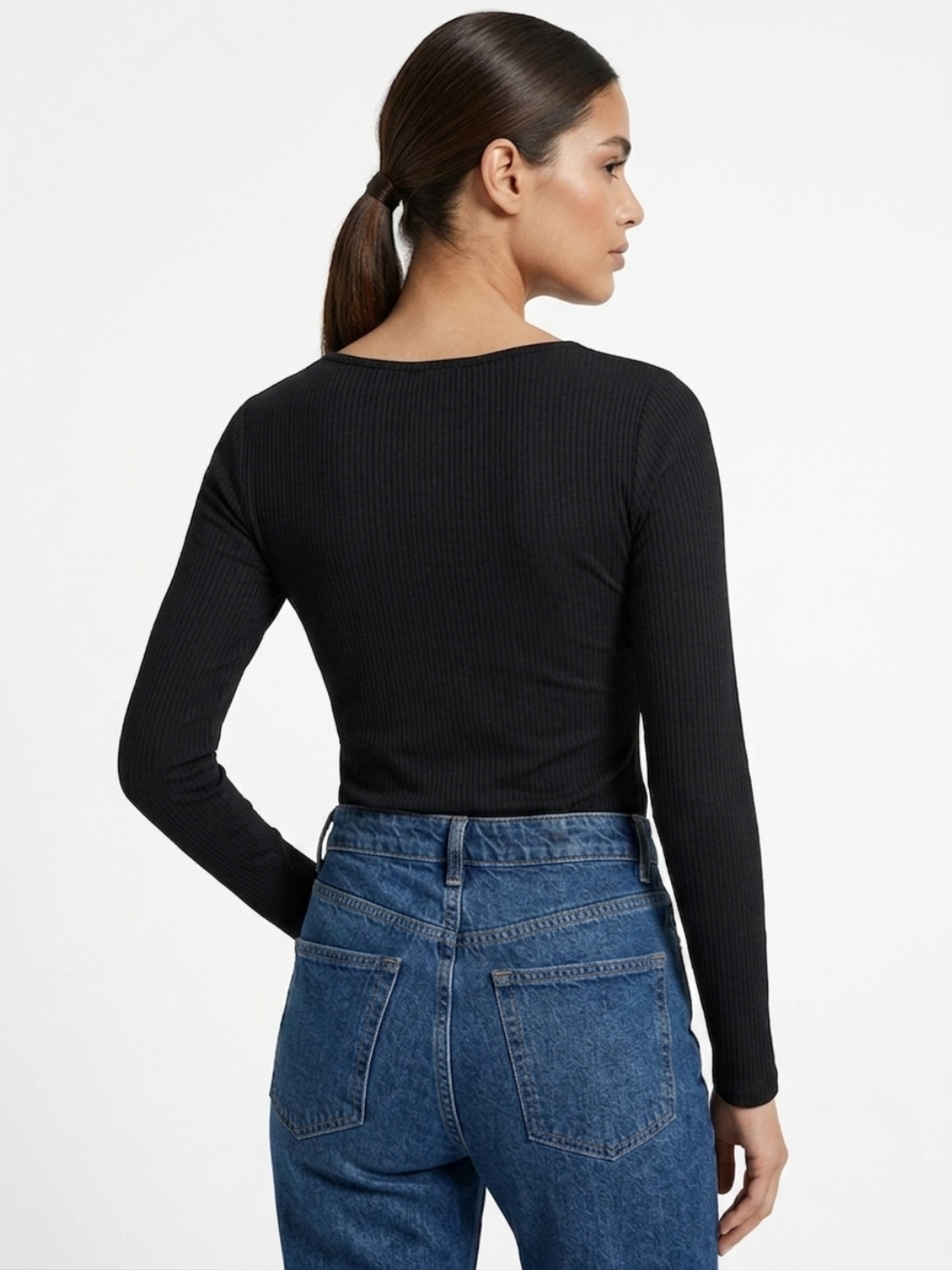 POLO MANGA LARGA CON CUELLO V FANI NEGRO