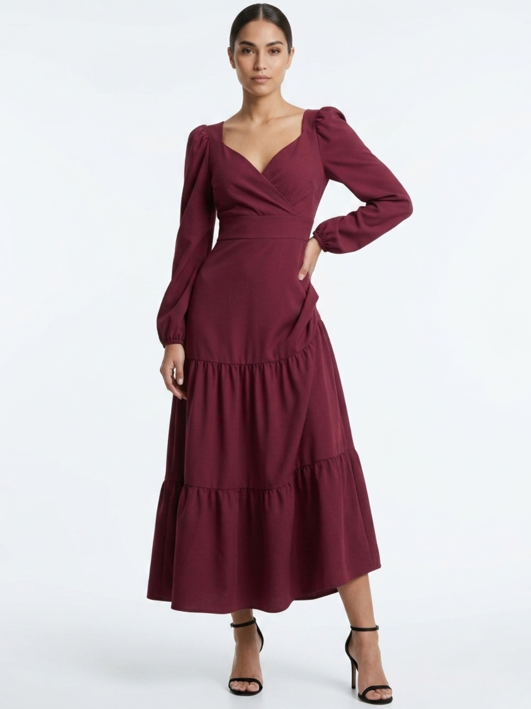 VESTIDO CASUAL LARGO CON LAZO FLORA VINO