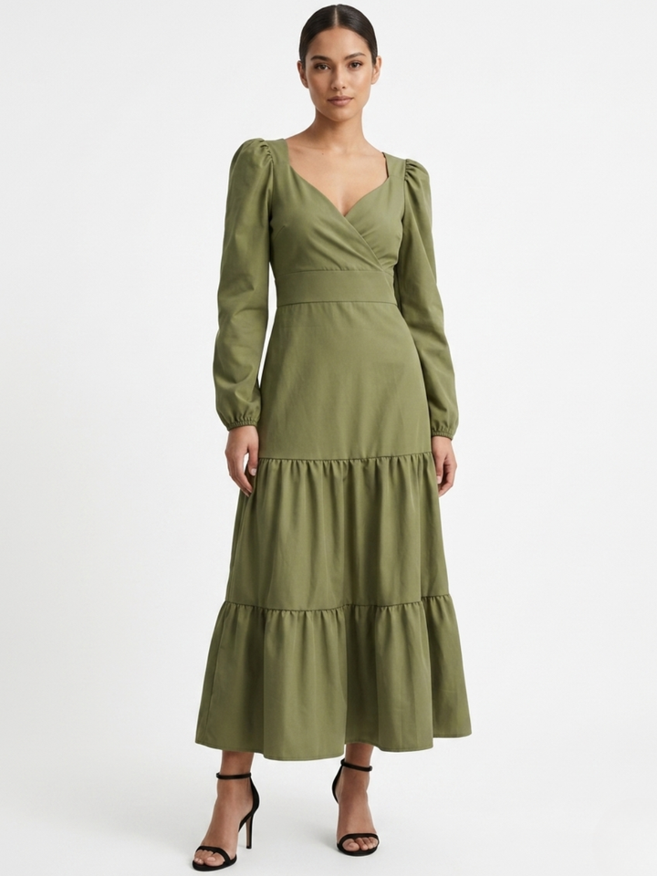 VESTIDO CASUAL LARGO CON LAZO FLORA VERDE