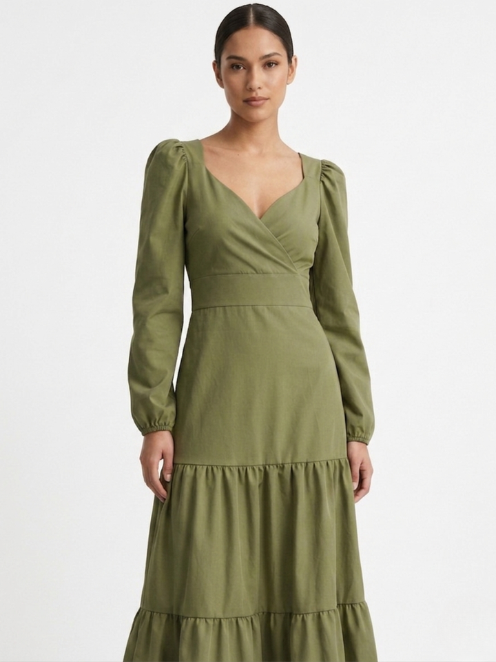 VESTIDO CASUAL LARGO CON LAZO FLORA VERDE