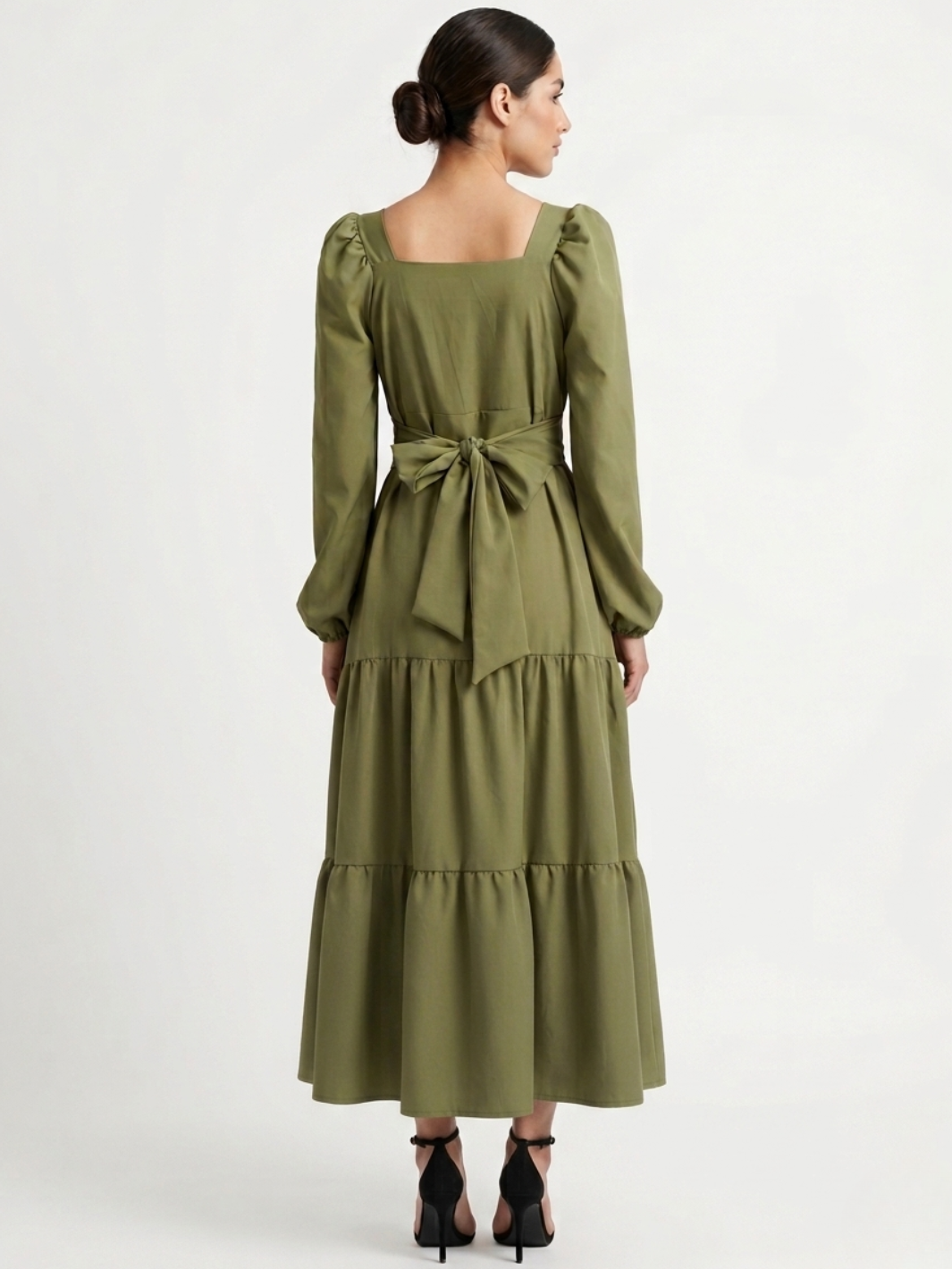 VESTIDO CASUAL LARGO CON LAZO FLORA VERDE
