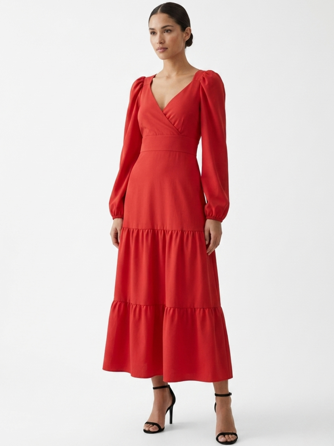 VESTIDO CASUAL LARGO CON LAZO FLORA ROJO