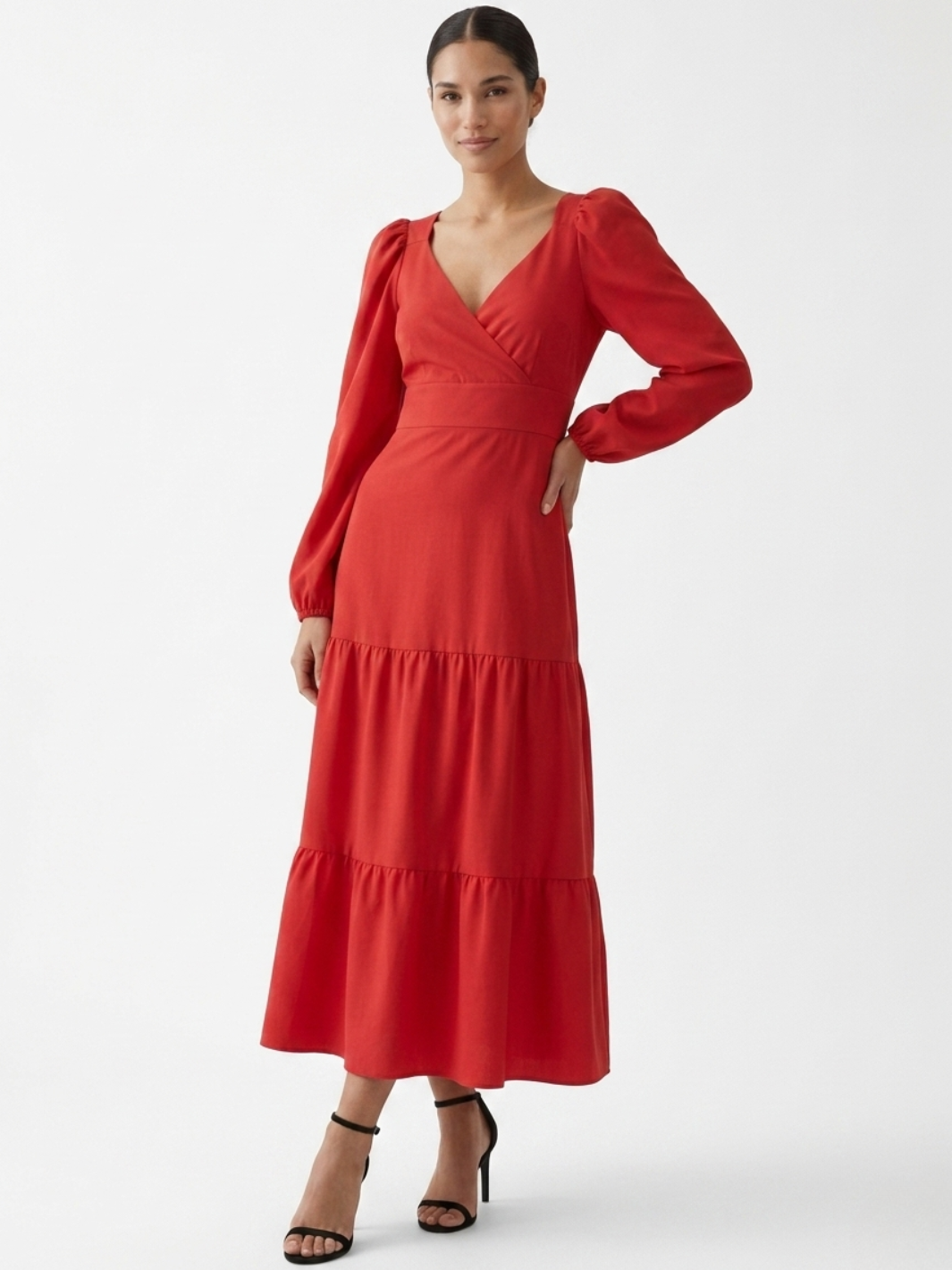 VESTIDO CASUAL LARGO CON LAZO FLORA ROJO