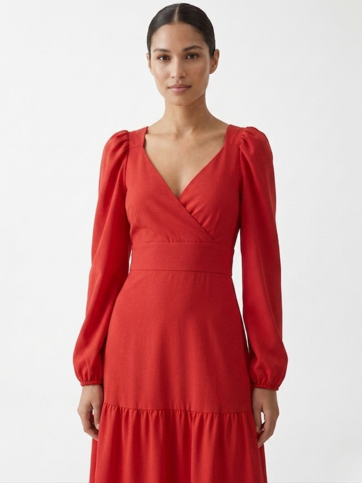 VESTIDO CASUAL LARGO CON LAZO FLORA ROJO