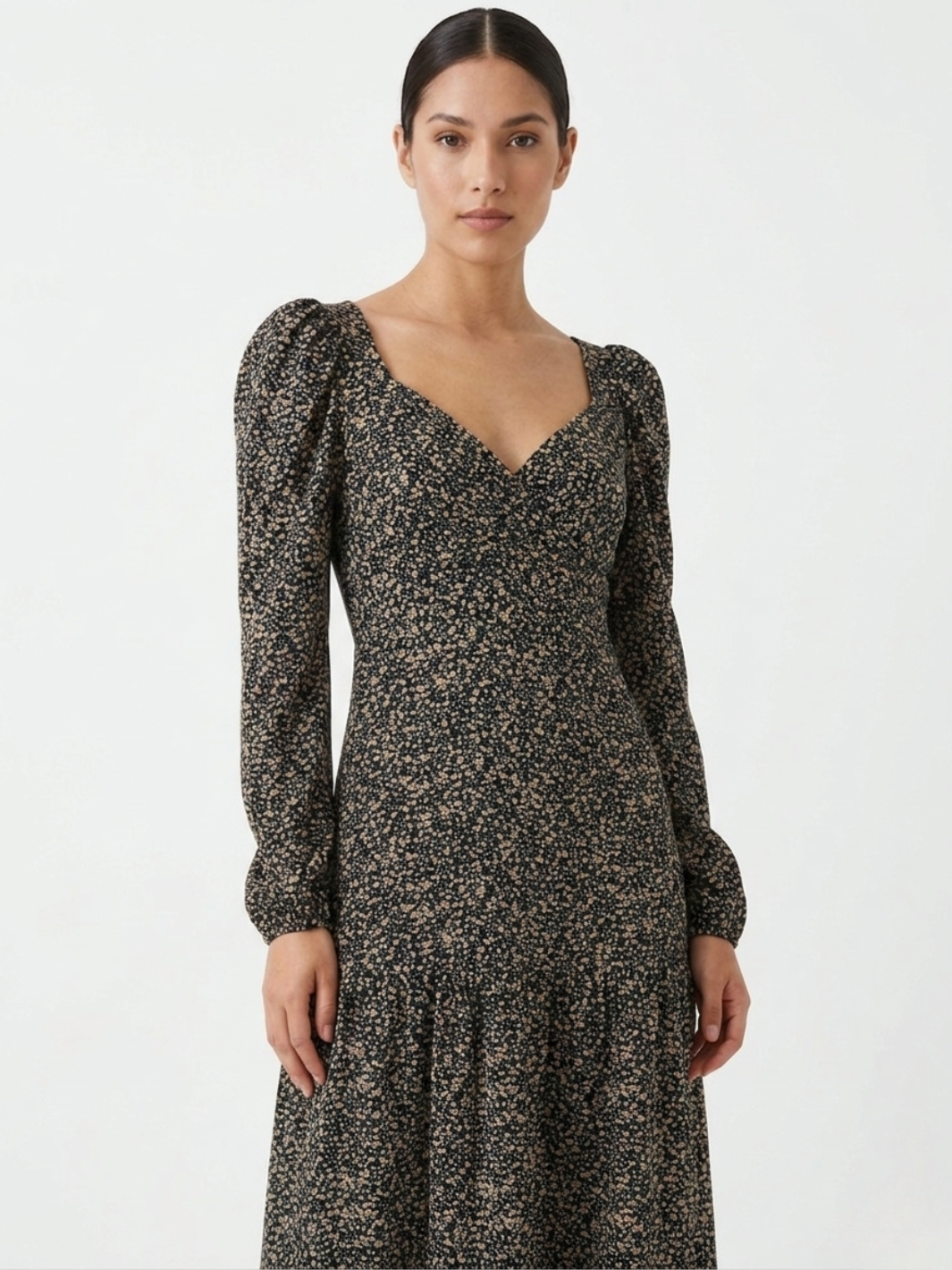 VESTIDO CASUAL LARGO CON LAZO FLORA NEGRO PRINT