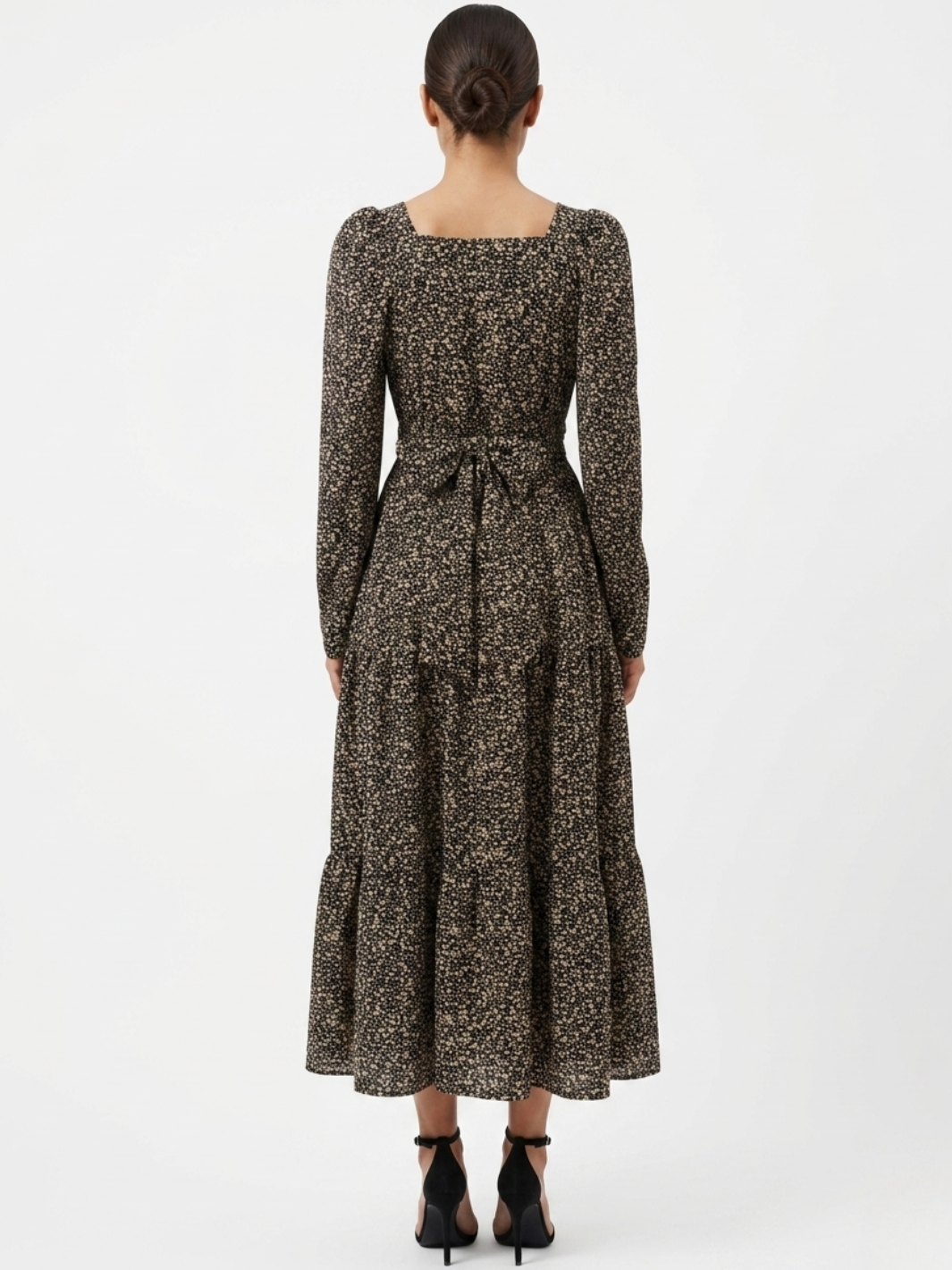 VESTIDO CASUAL LARGO CON LAZO FLORA NEGRO PRINT