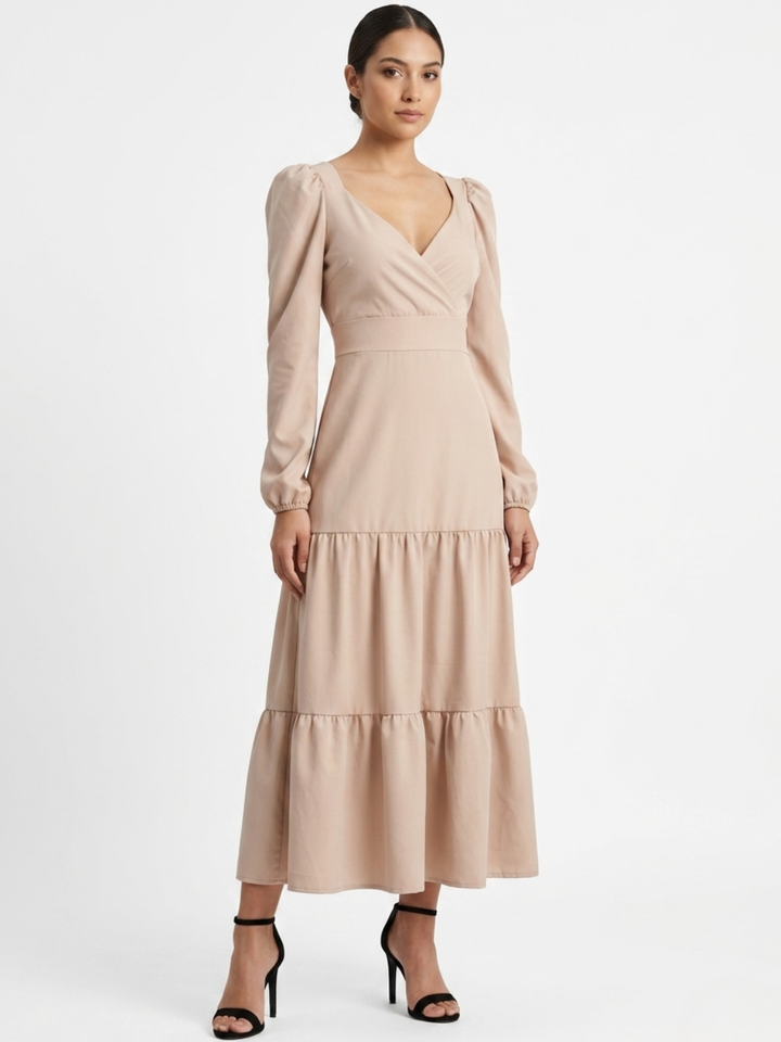 VESTIDO CASUAL LARGO CON LAZO FLORA NUDE