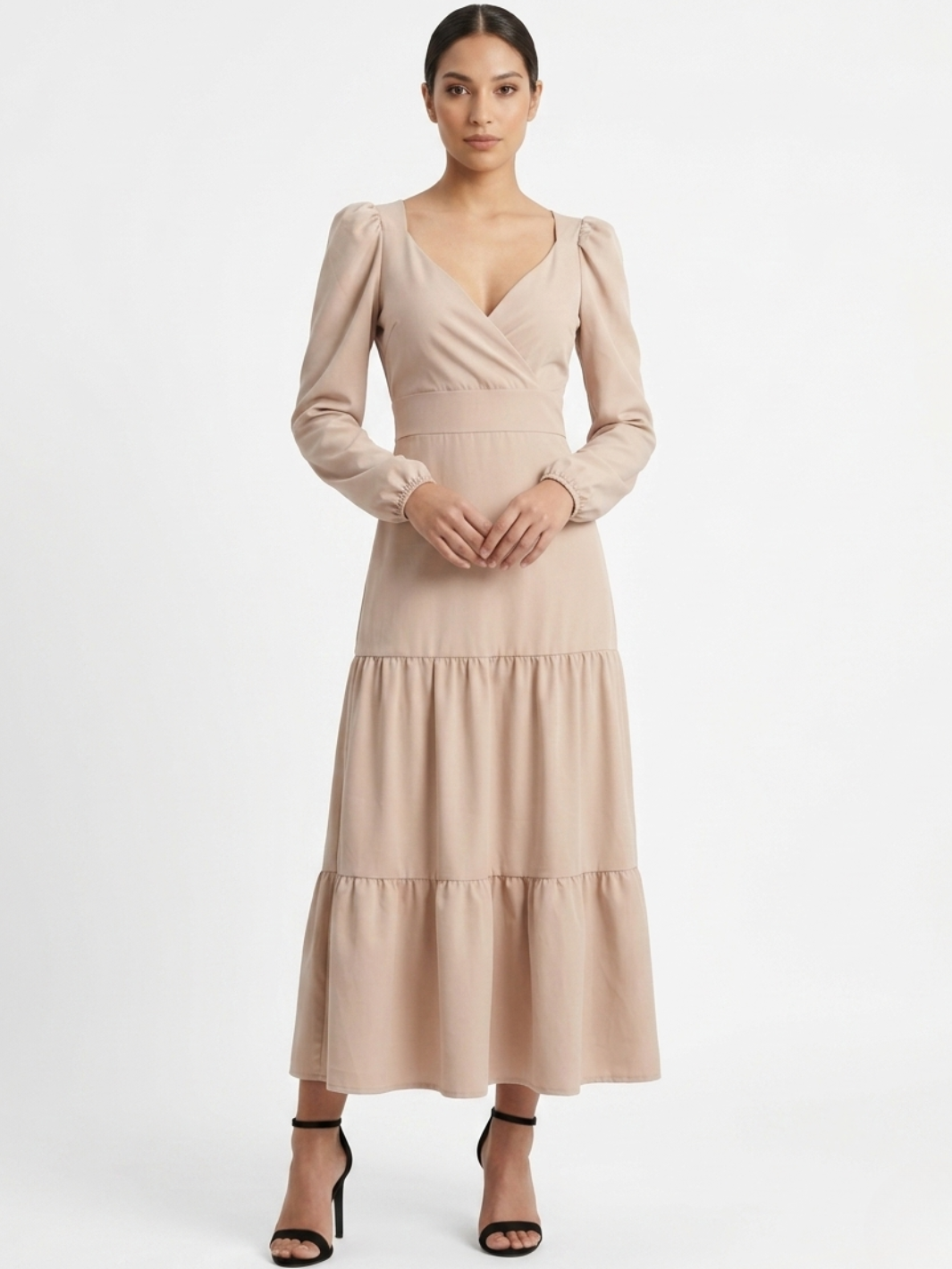 VESTIDO CASUAL LARGO CON LAZO FLORA NUDE