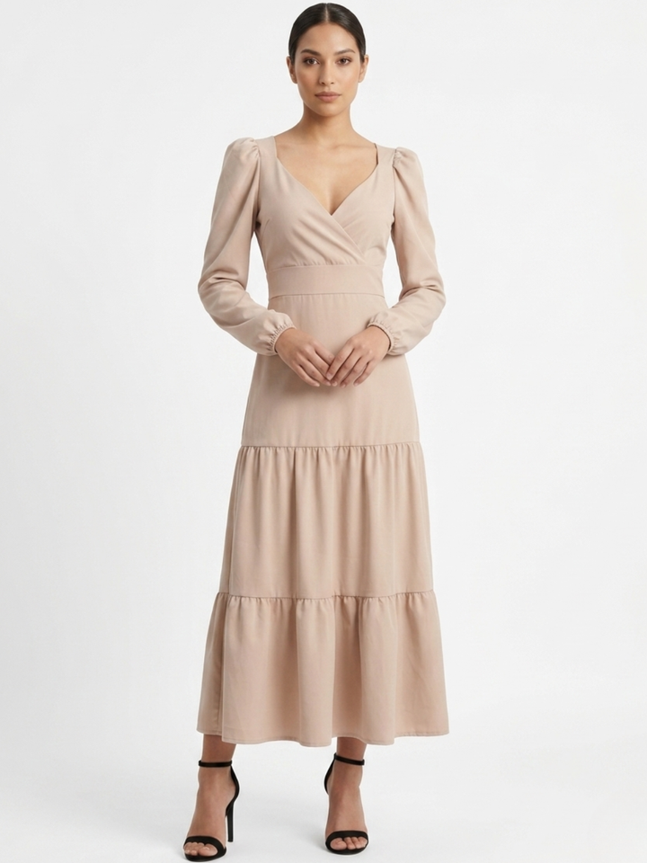 VESTIDO CASUAL LARGO CON LAZO FLORA NUDE
