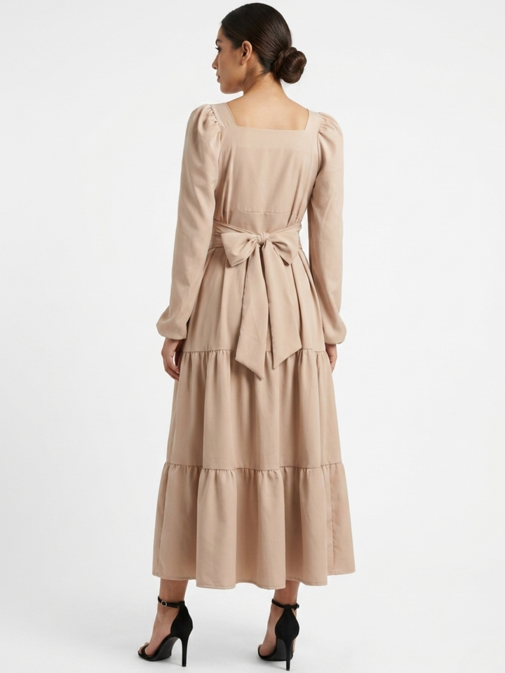 VESTIDO CASUAL LARGO CON LAZO FLORA NUDE