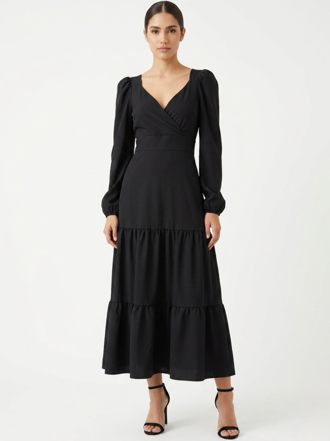 VESTIDO CASUAL LARGO CON LAZO FLORA NEGRO