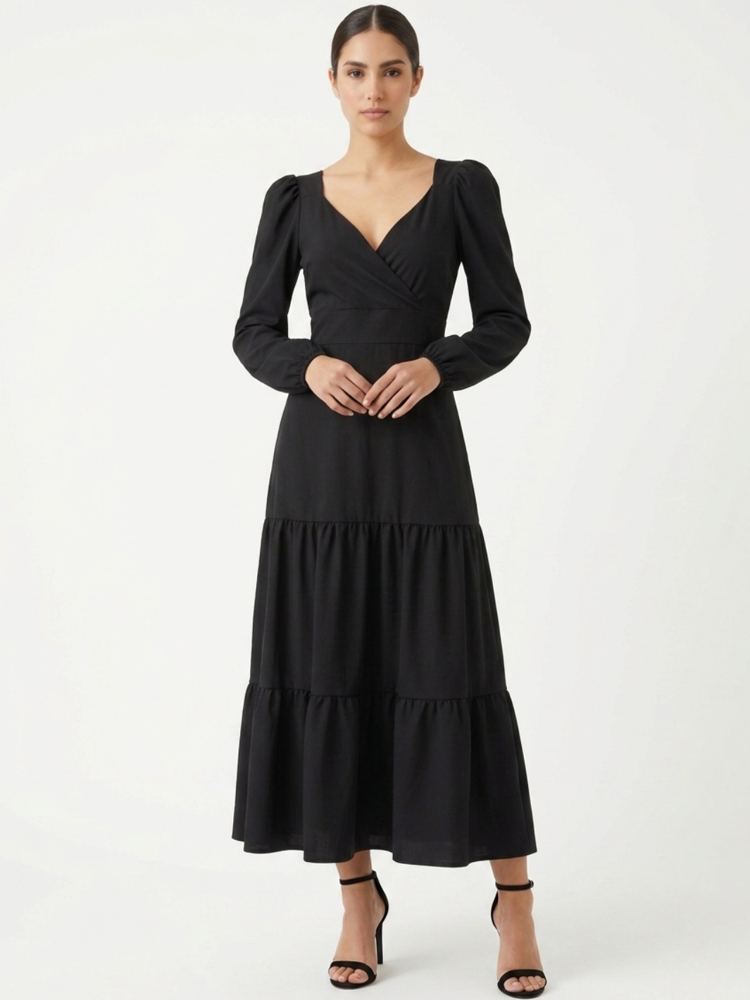 VESTIDO CASUAL LARGO CON LAZO FLORA NEGRO