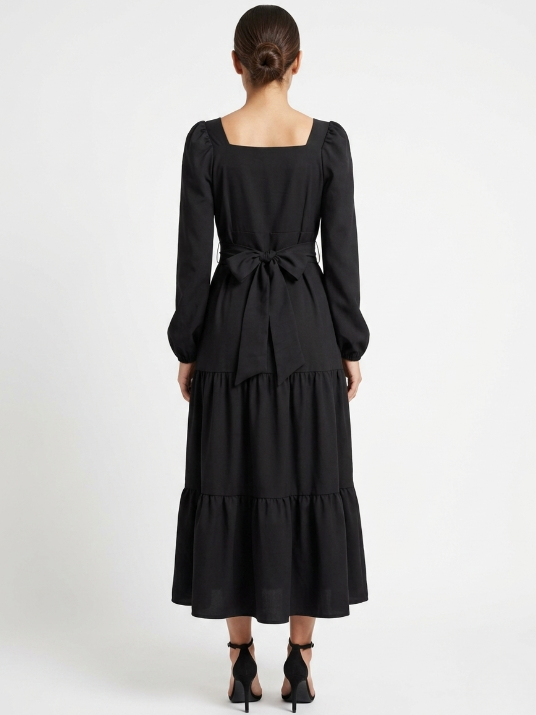 VESTIDO CASUAL LARGO CON LAZO FLORA NEGRO