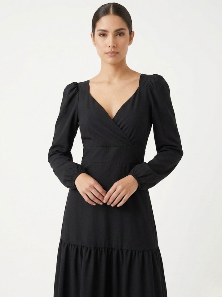 VESTIDO CASUAL LARGO CON LAZO FLORA NEGRO