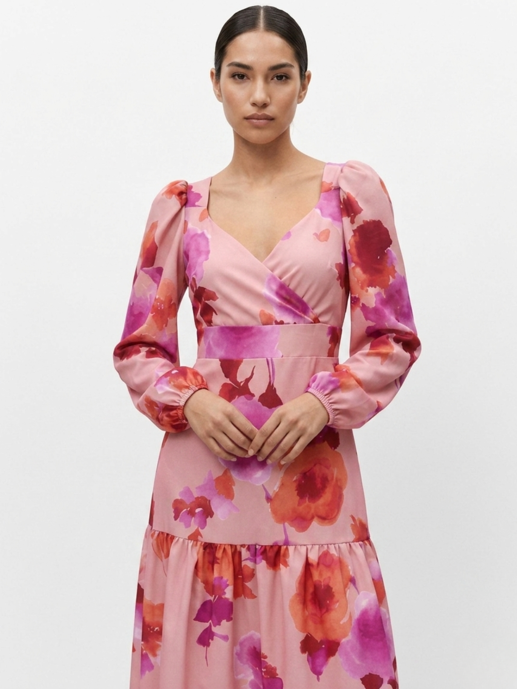 VESTIDO CASUAL LARGO CON LAZO FLORA ROSA FLOREADO