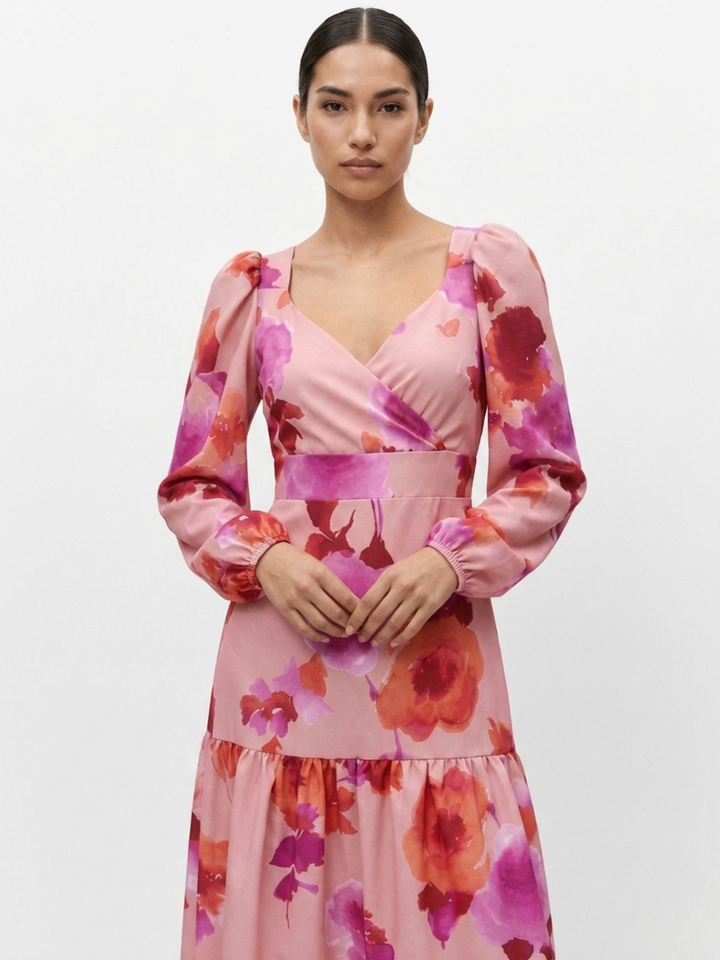 VESTIDO CASUAL LARGO CON LAZO FLORA ROSA FLOREADO