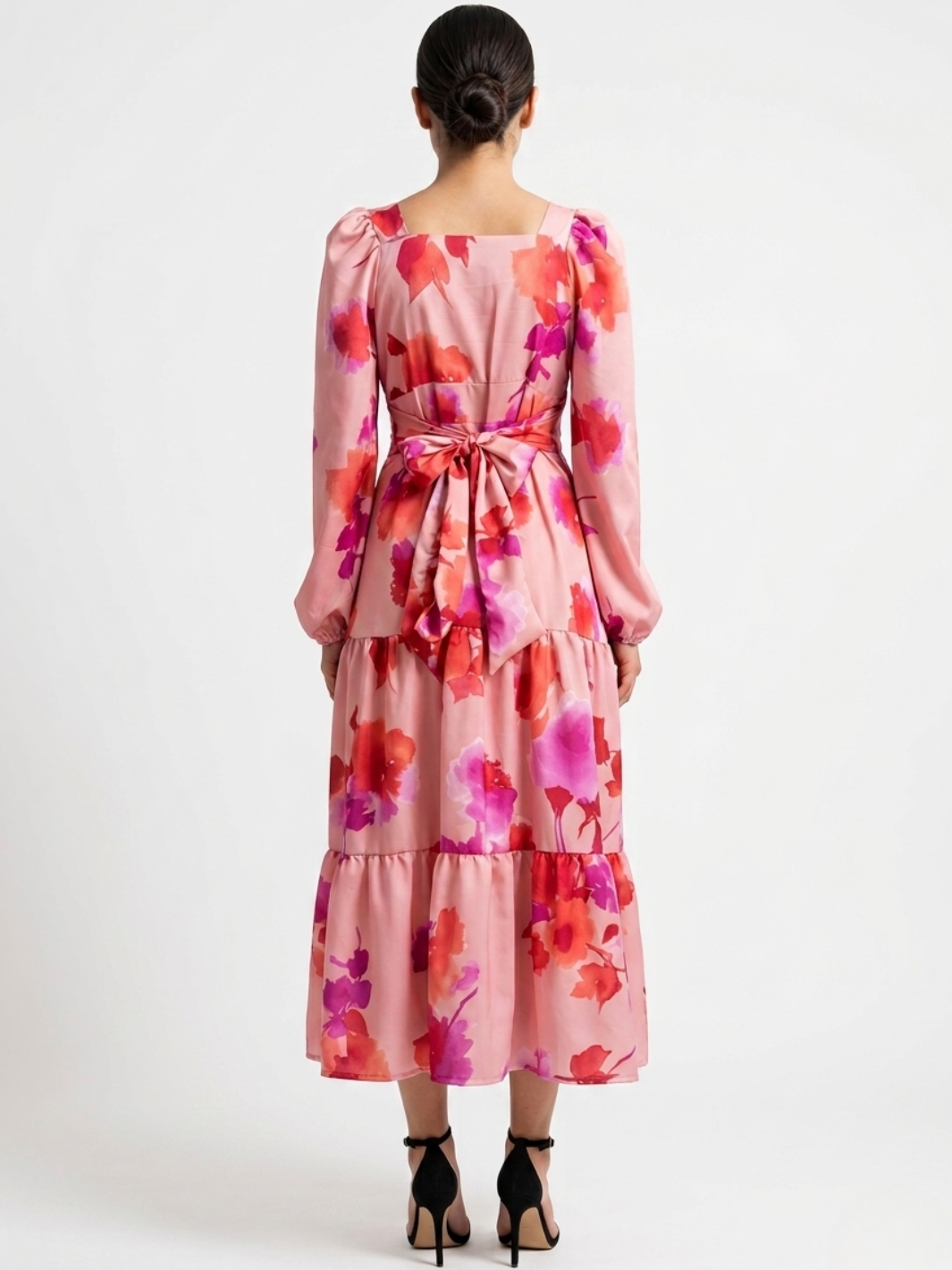 VESTIDO CASUAL LARGO CON LAZO FLORA ROSA FLOREADO