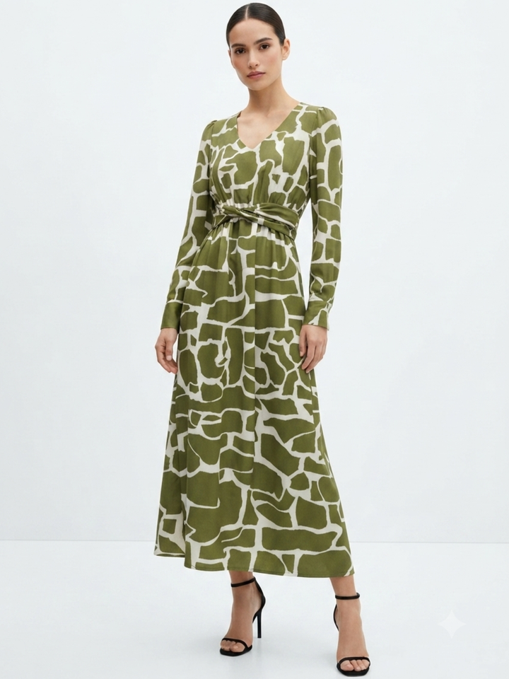 VESTIDO CASUAL LARGO CAMILA VERDE/PERLA