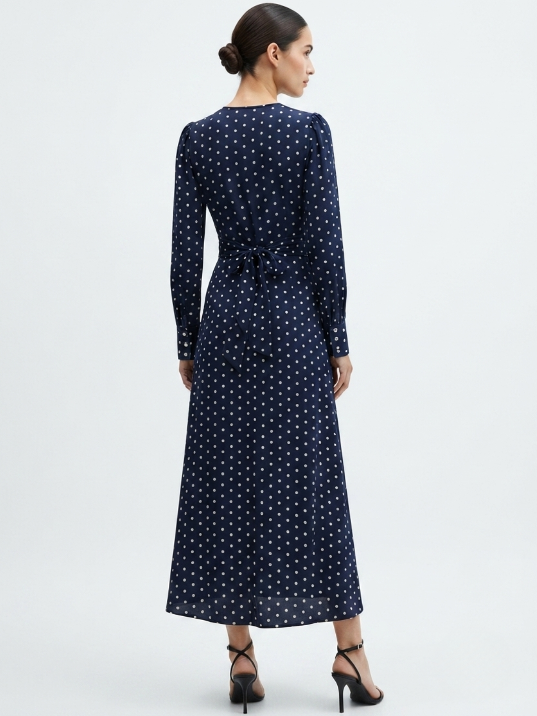 VESTIDO CASUAL LARGO CAMILA AZUL POLKA DOTS