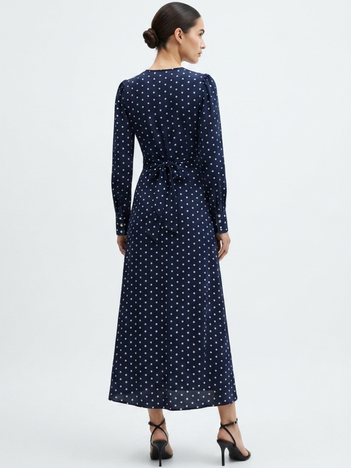 VESTIDO CASUAL LARGO CAMILA AZUL POLKA DOTS