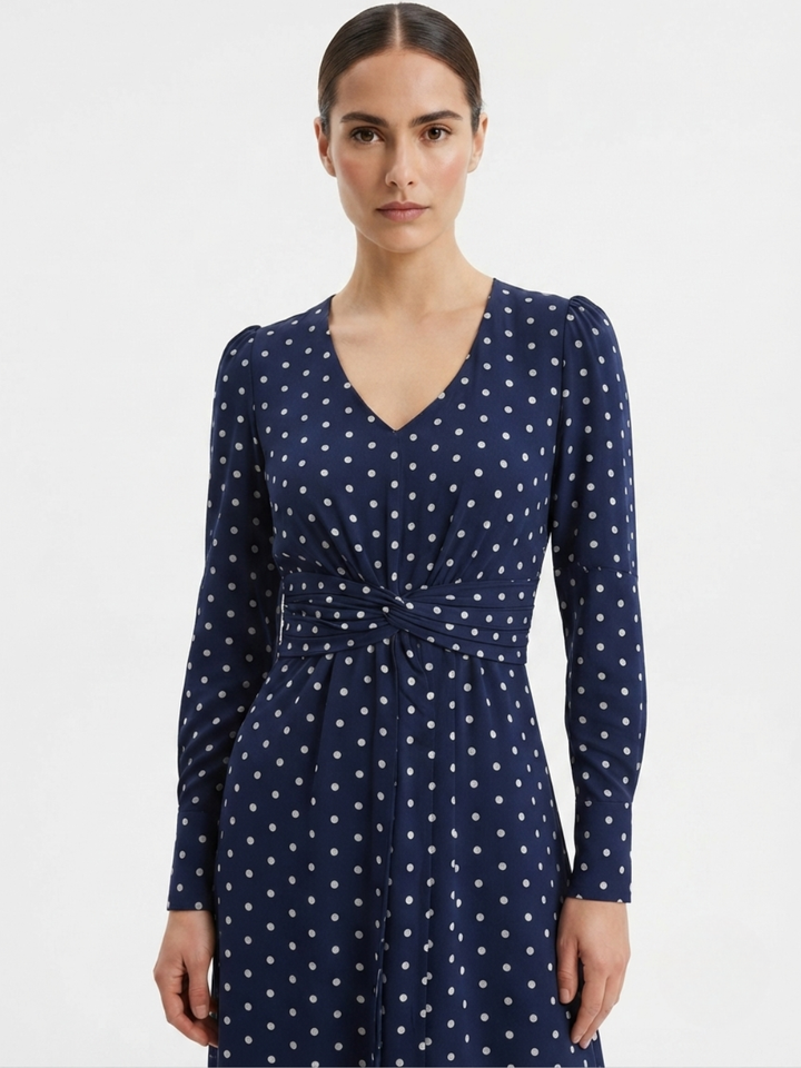 VESTIDO CASUAL LARGO CAMILA AZUL POLKA DOTS