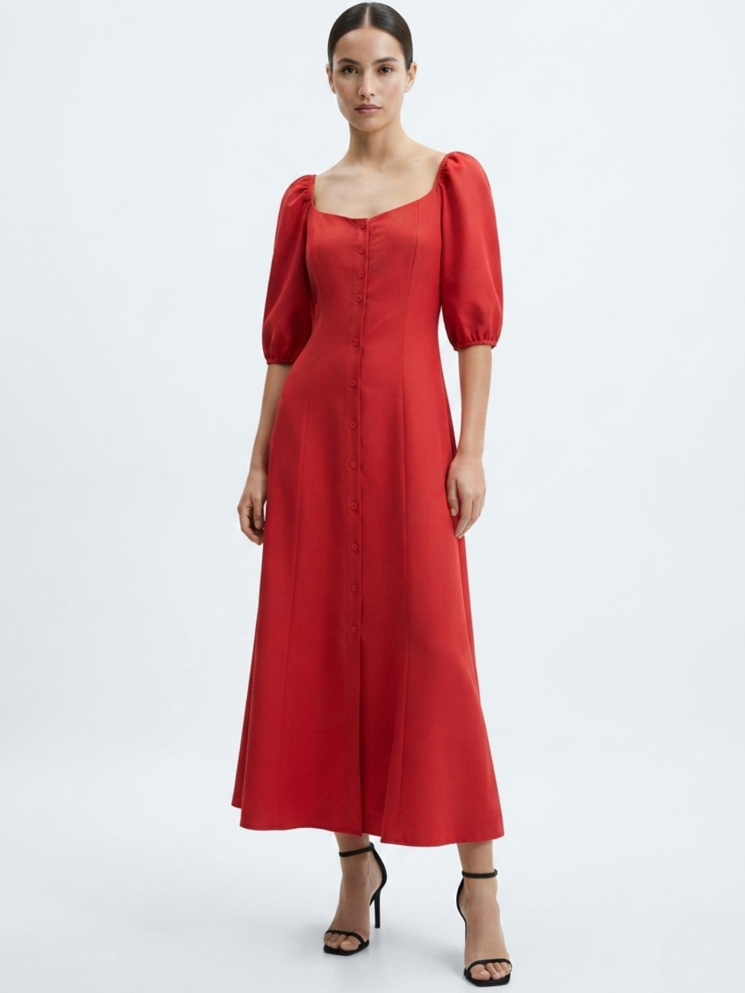 VESTIDO LARGO CON BOTONES MAGDALENA ROJO