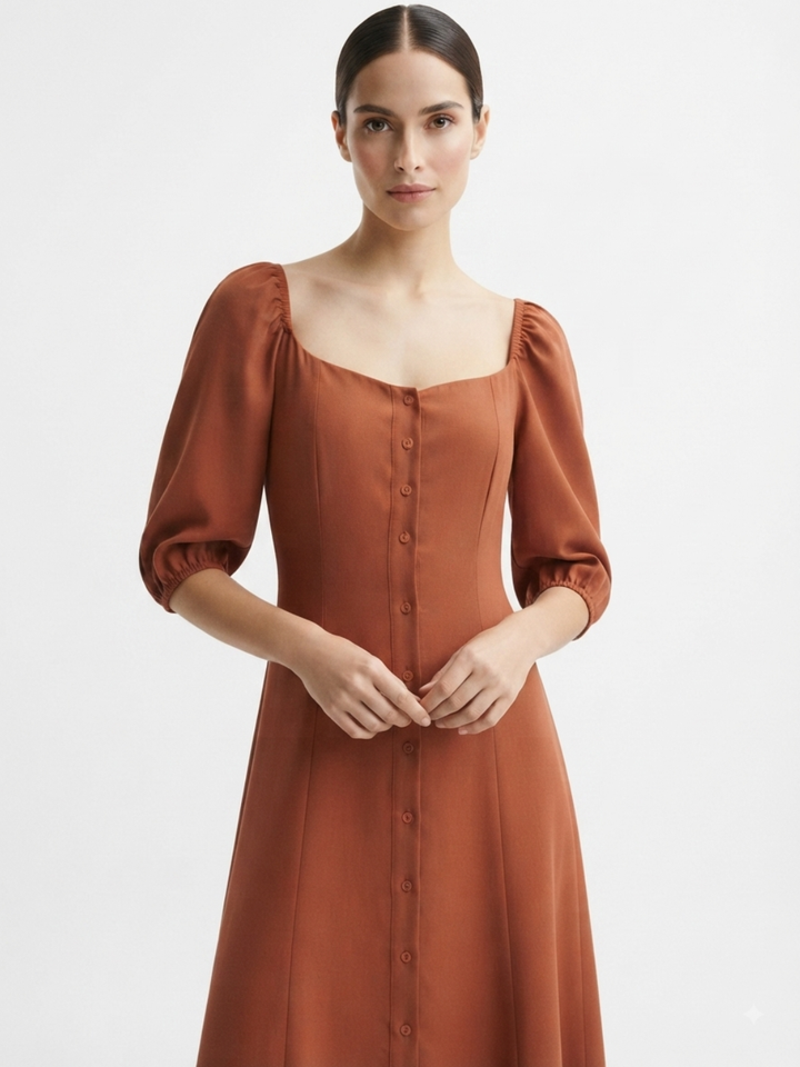VESTIDO LARGO CON BOTONES MAGDALENA RUST