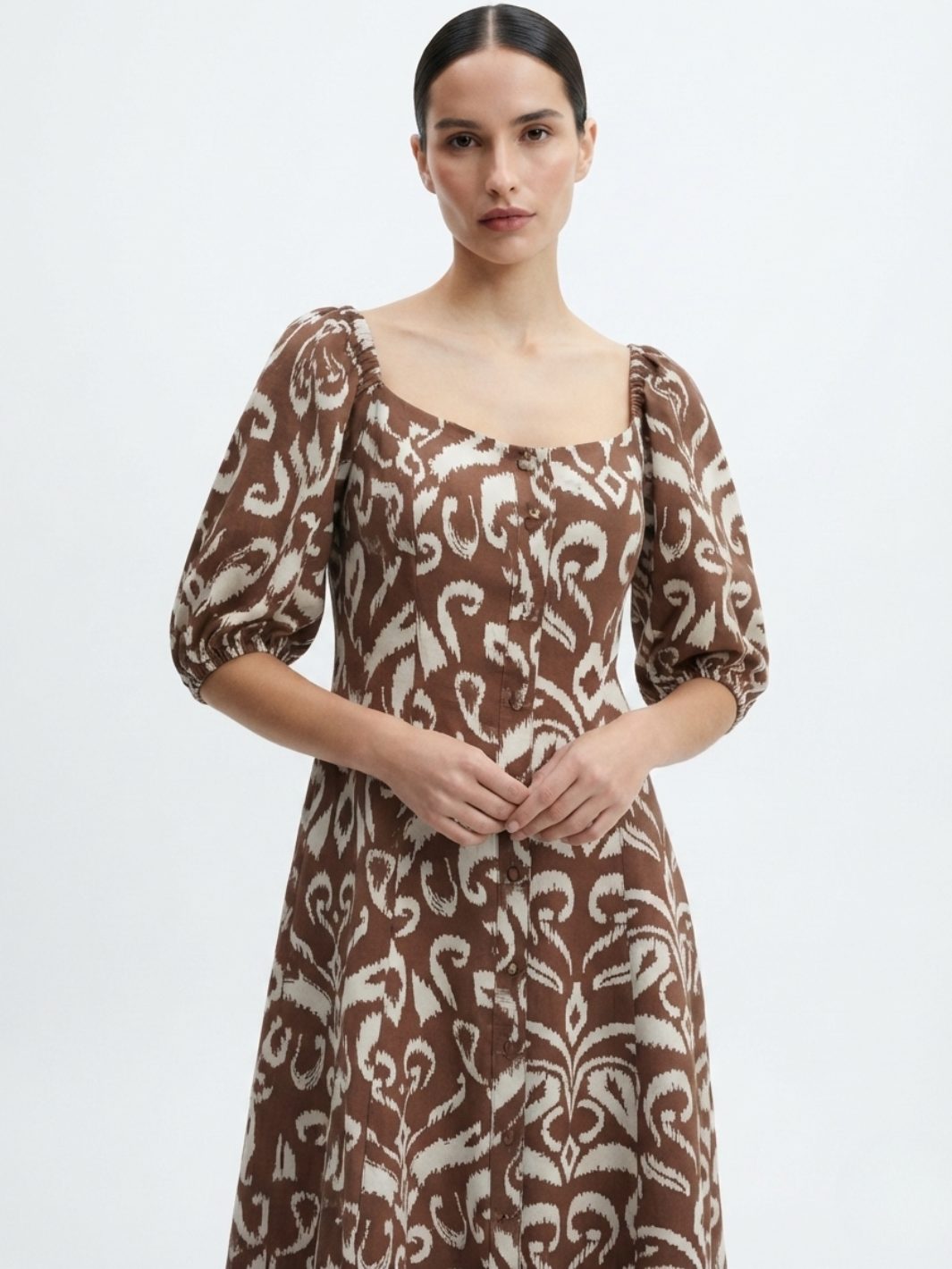 VESTIDO LARGO CON BOTONES MAGDALENA CHOCOLATE