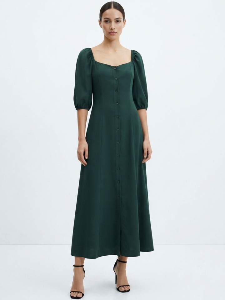VESTIDO LARGO CON BOTONES MAGDALENA VERDE