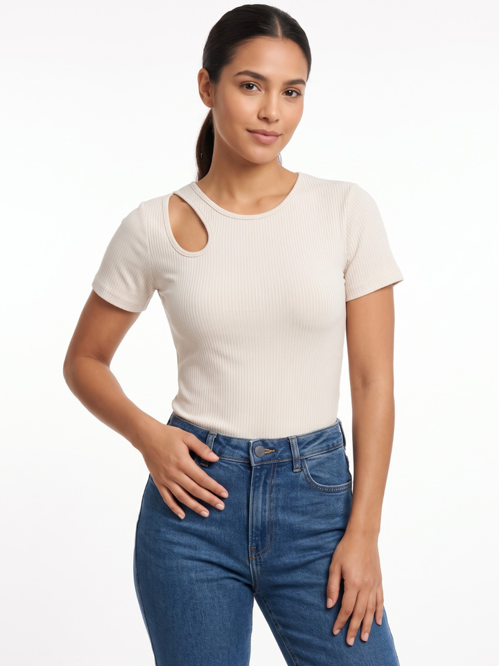 POLO MANGA CORTA CON CUELLO REDONDO AZUCENA HUESO