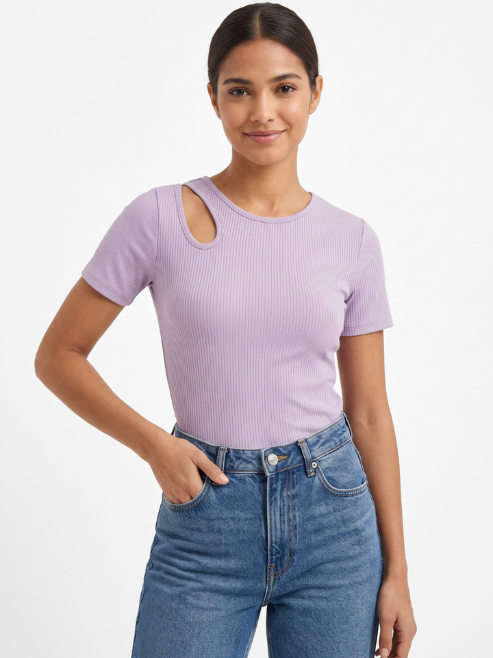 POLO MANGA CORTA CON CUELLO REDONDO AZUCENA LILA