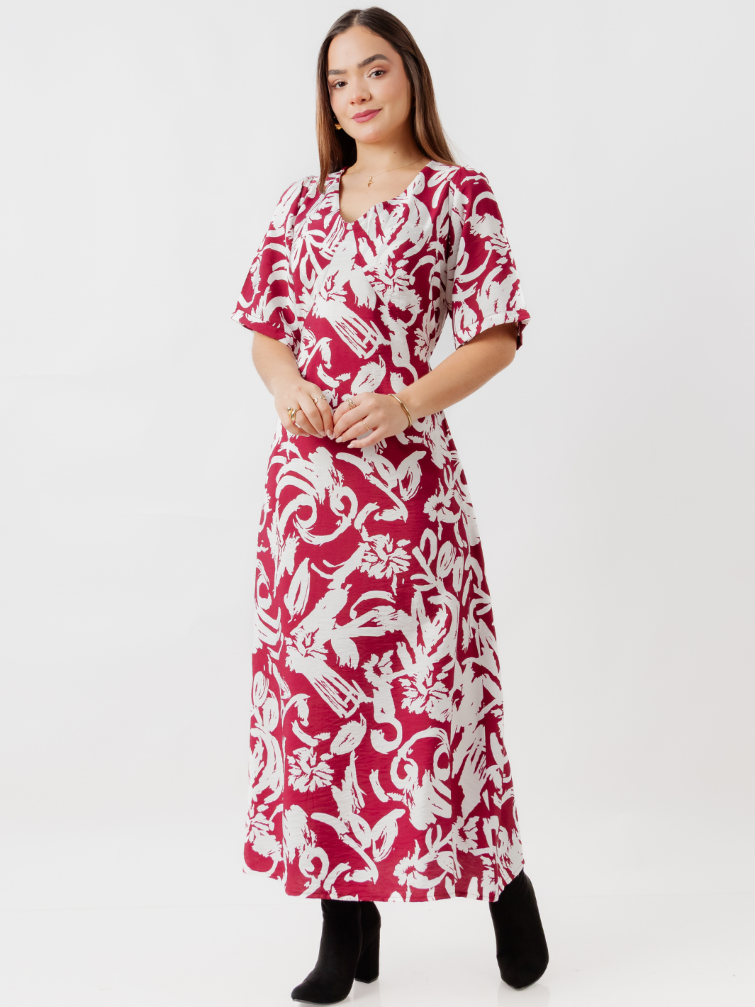 VESTIDO CASUAL LARGO BRIGITTE VINO