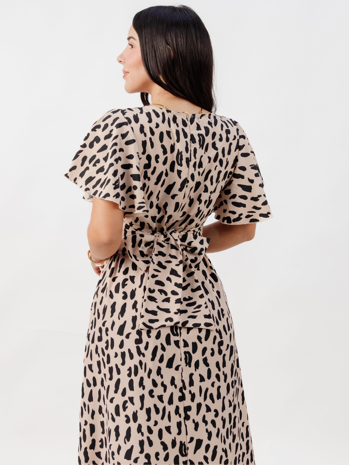 VESTIDO EN CORTE A CON LAZO GLENDA NUDE/NEGRO