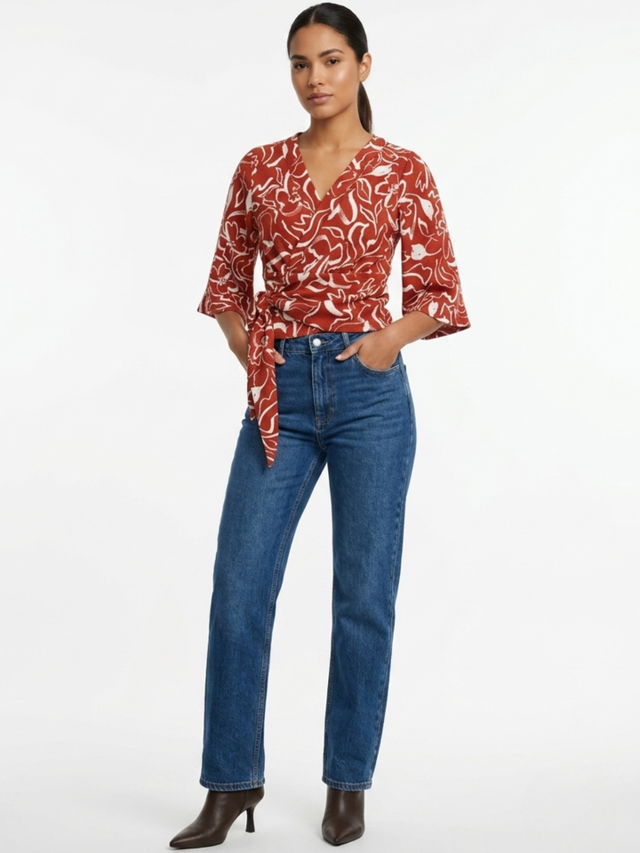 BLUSA ENVOLVENTE GERALDINE LADRILLO / PERLA