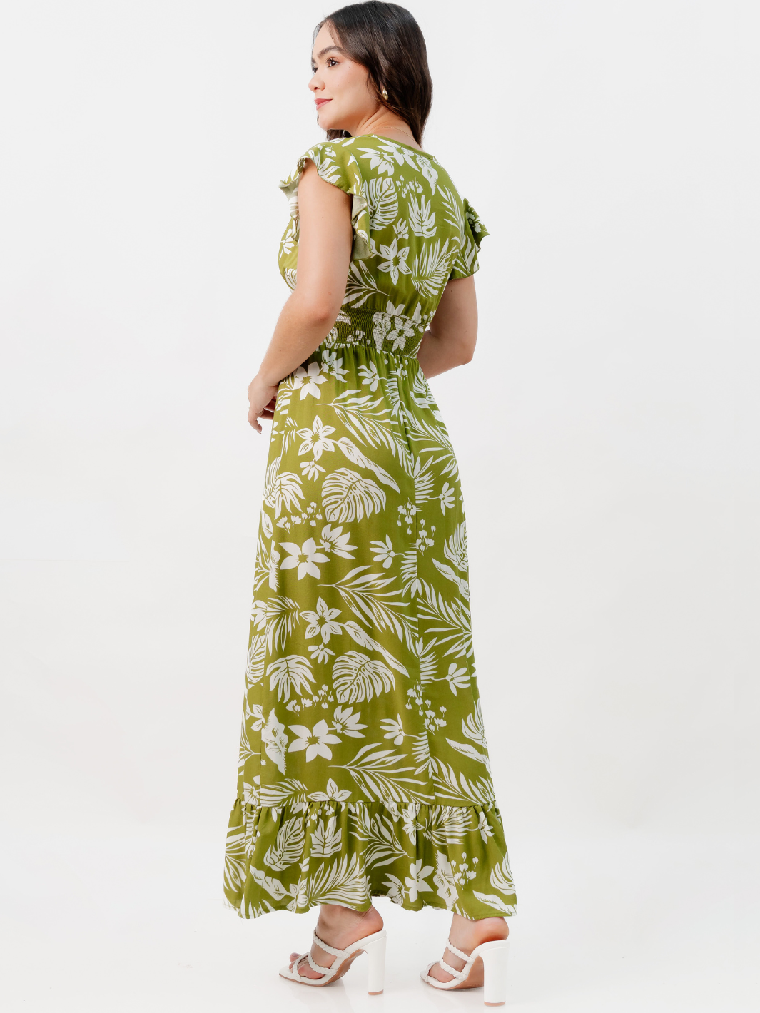 VESTIDO CASUAL LARGO SAYURI VERDE FLOREADO