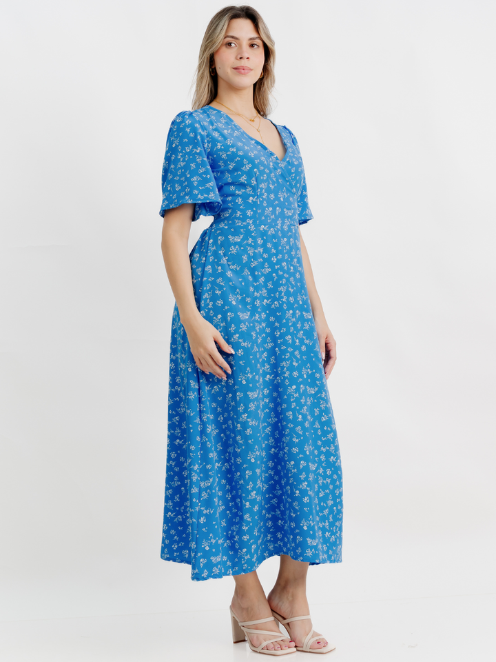 VESTIDO CASUAL LARGO LISA TURQUESA