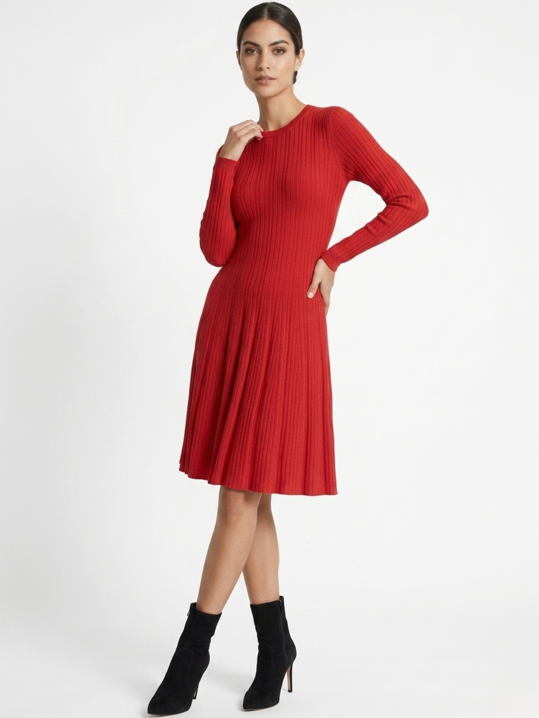 VESTIDO TEJIDO CON FALTA EN CORTE A JOANA ROJO