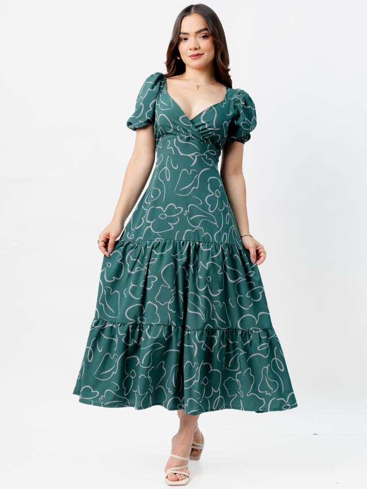 VESTIDO CASUAL LARGO CON LAZO TILZA VERDE