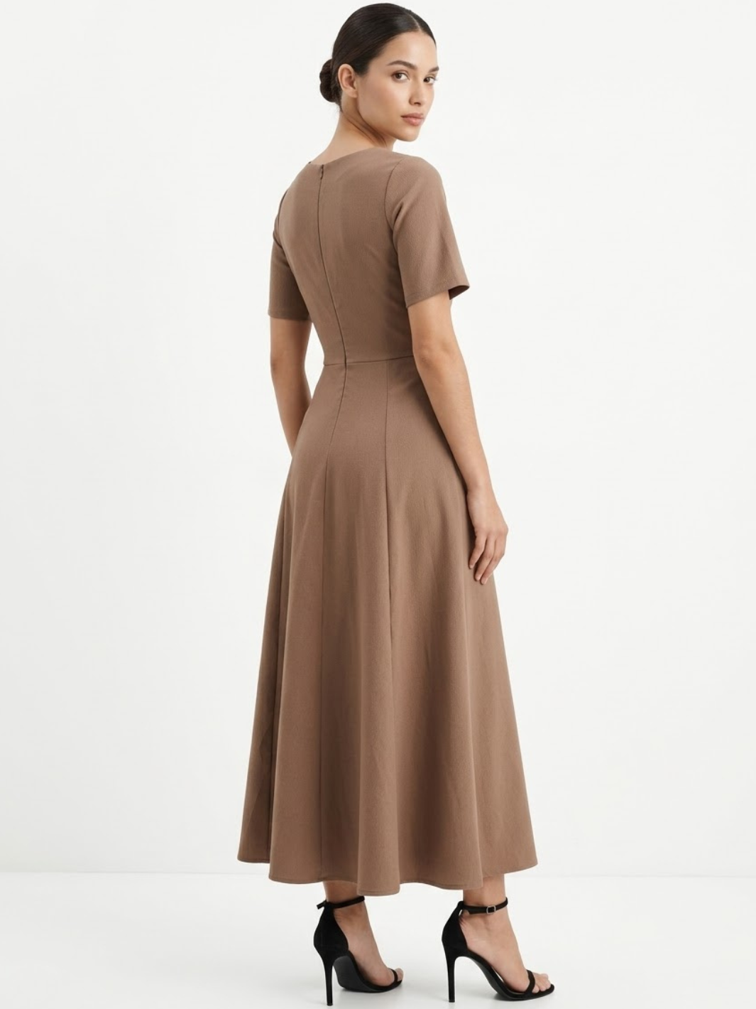 VESTIDO CASUAL MANGA CORTA CON LAZO MIREYA TOPO