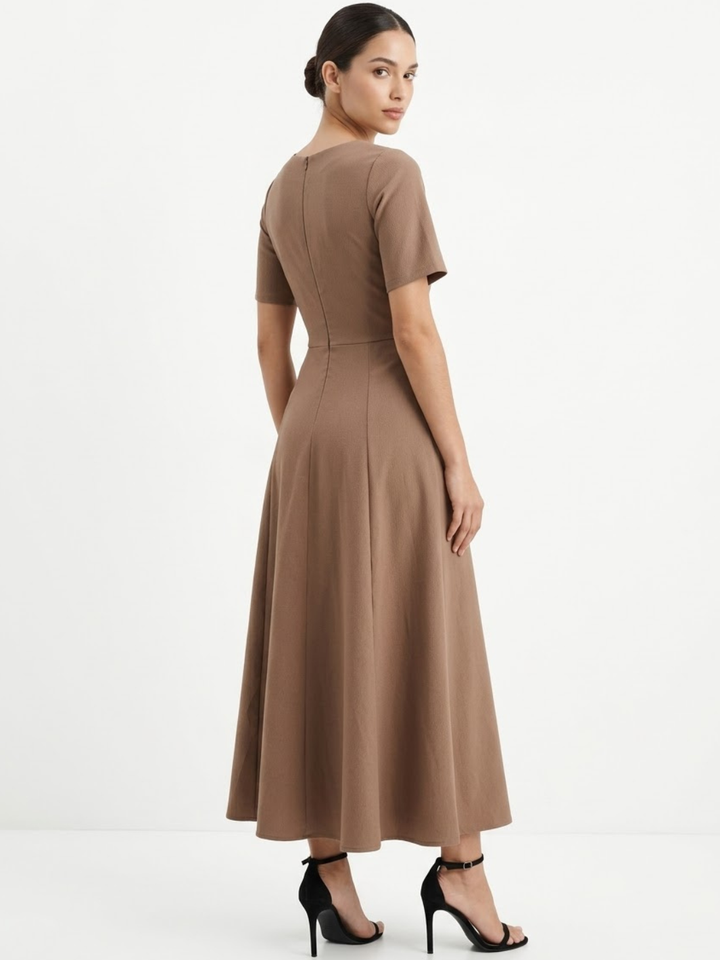 VESTIDO CASUAL MANGA CORTA CON LAZO MIREYA TOPO