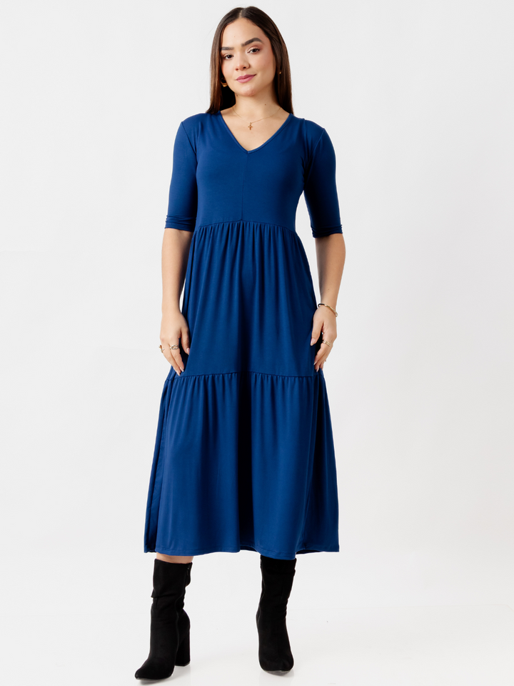 VESTIDO CON MANGA 3/4 ROSITA AZUL