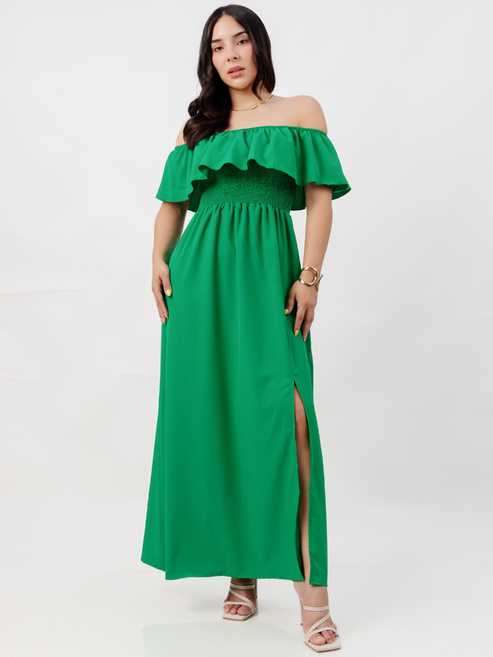 VESTIDO RUMBERO CASUAL LARGO MINERVA VERDE