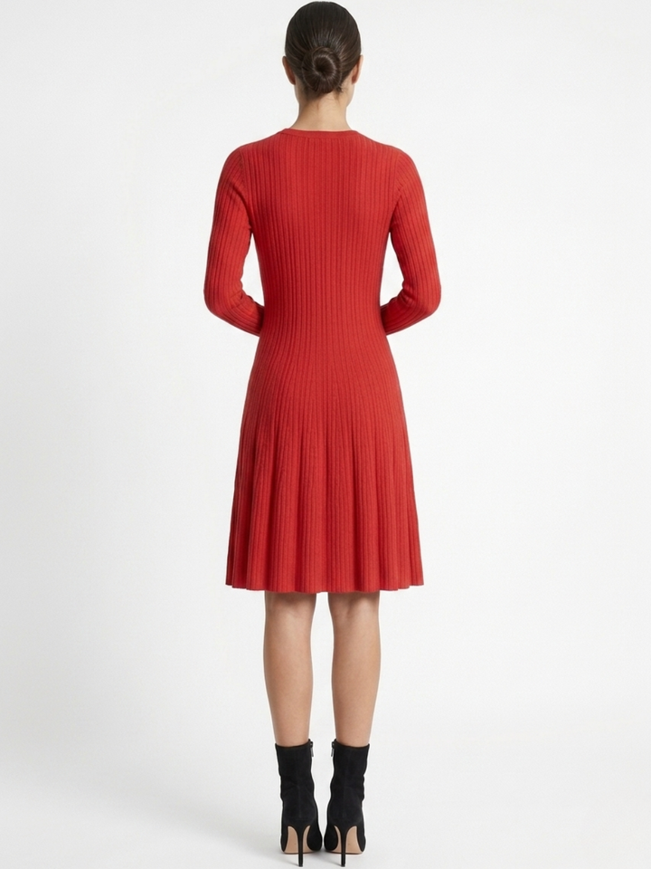 VESTIDO TEJIDO CON FALTA EN CORTE A JOANA ROJO