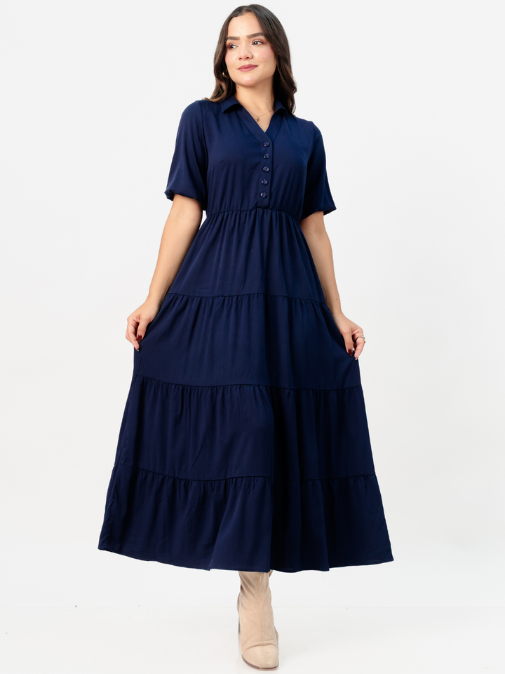VESTIDO CAMISERO CON FALDA EN TIEMPOS ZAMIRA AZUL
