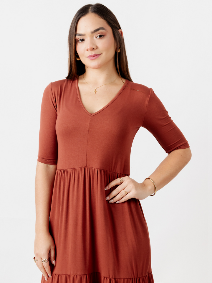 VESTIDO CON MANGA 3/4 ROSITA TERRACOTA