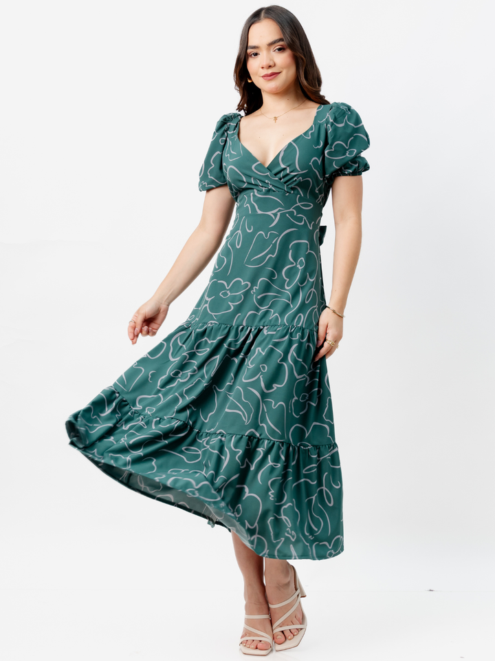 VESTIDO CASUAL LARGO CON LAZO TILZA VERDE