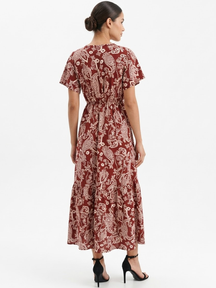VESTIDO CASUAL CON BOTONES DELANTEROS MONSERRAT VINO FLOREADO