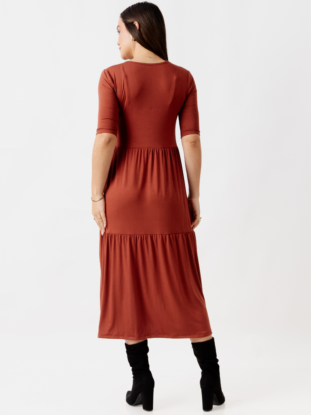 VESTIDO CON MANGA 3/4 ROSITA TERRACOTA