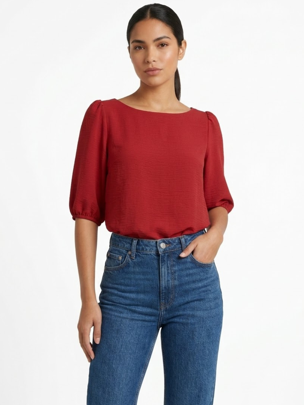 BLUSA MANGA 3/4 CON CUELLO OJAL LIVIA ROJO